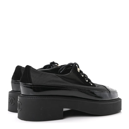Chanel Nylon Suede Patent Calfskin CC Captoe Lace Up Oxfords 39.5 Black 5 of 10