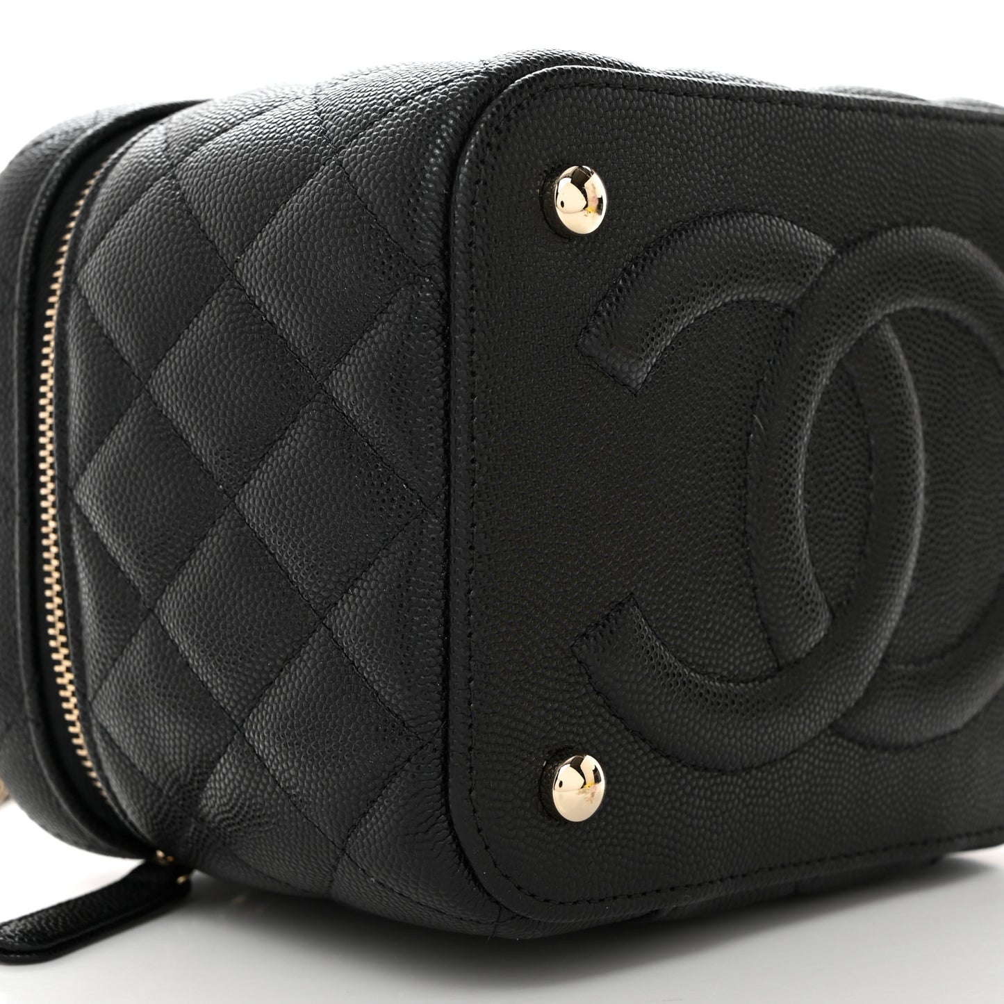 Caviar Quilted Small Top Handle Vanity Case With Chain Black