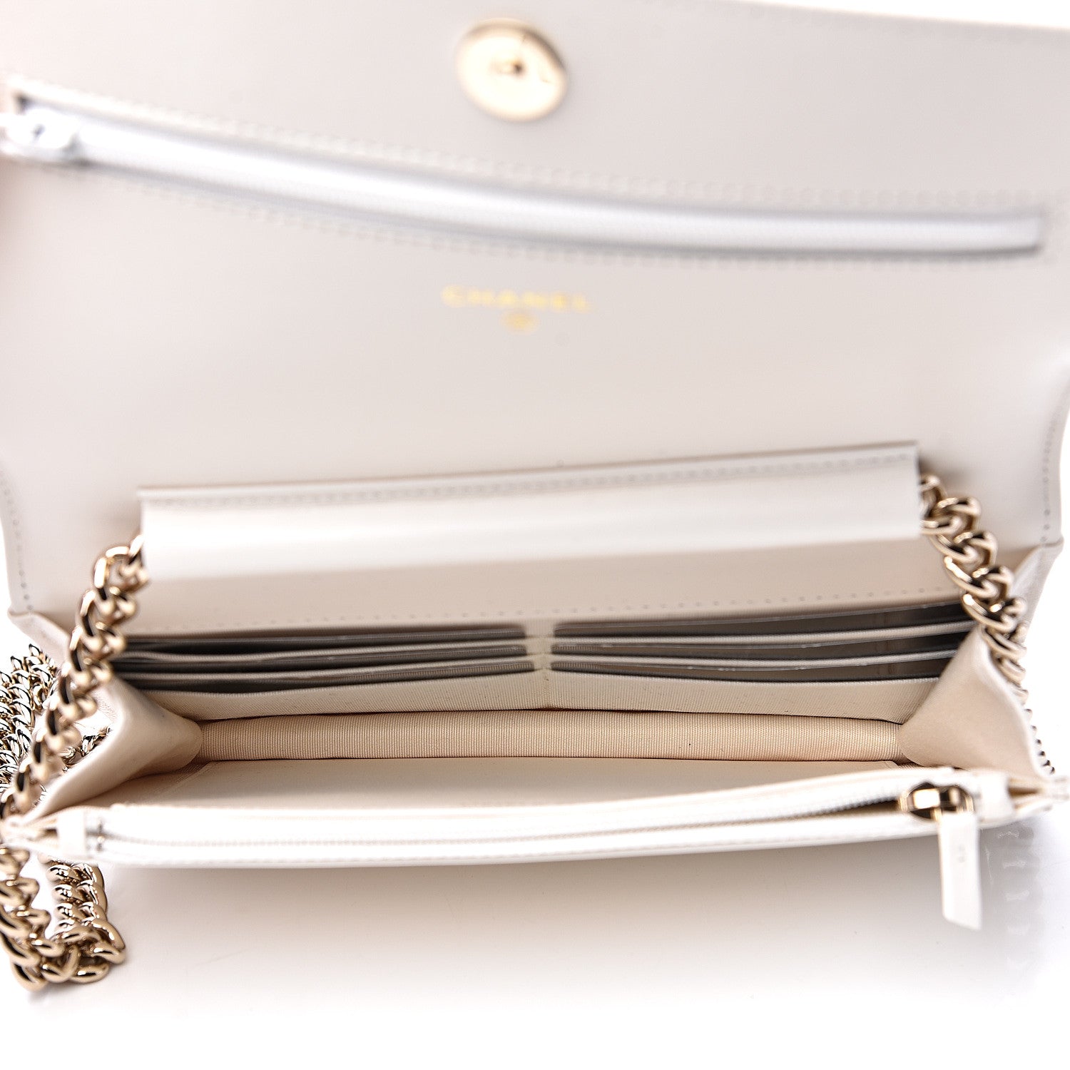 Chanel Caviar Chevron Boy Wallet On Chain WOC White 4 of 10