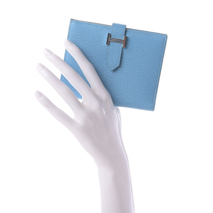 Hermes Chevre Mysore Bearn Compact Wallet Celeste 2 of 9