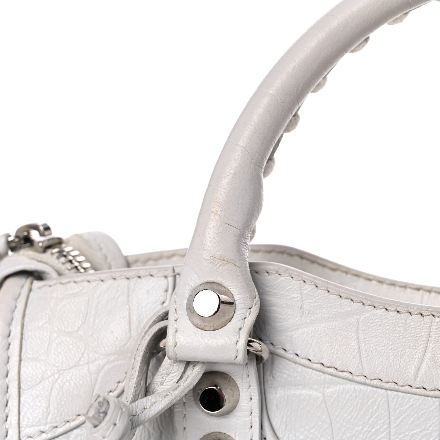 Matte Supple Lambskin Crocodile Embossed Classic Silver Hardware Mini City White