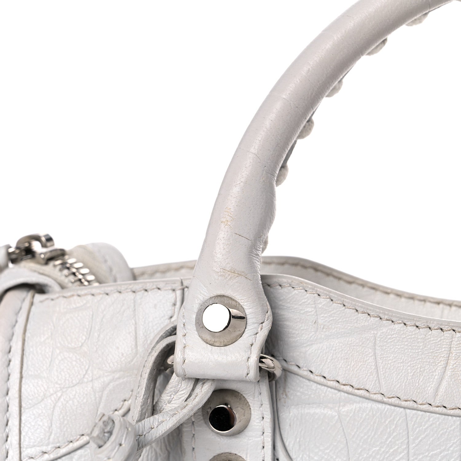 Balenciaga Matte Supple Lambskin Crocodile Embossed Classic Silver Hardware Mini City White 16 of 18