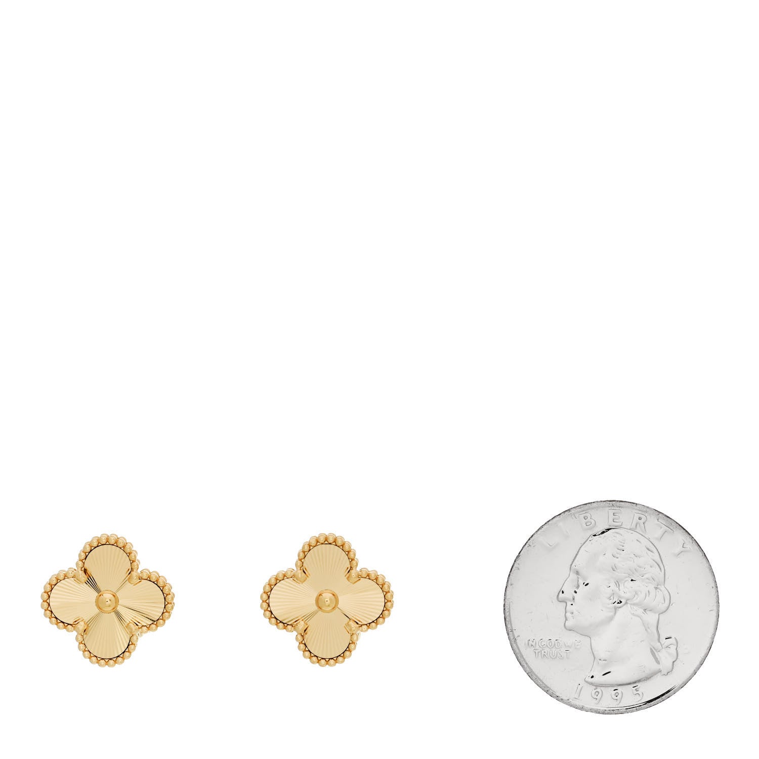 Van Cleef & Arpels 18K Yellow Gold Guilloche Vintage Alhambra Earrings 2 of 6