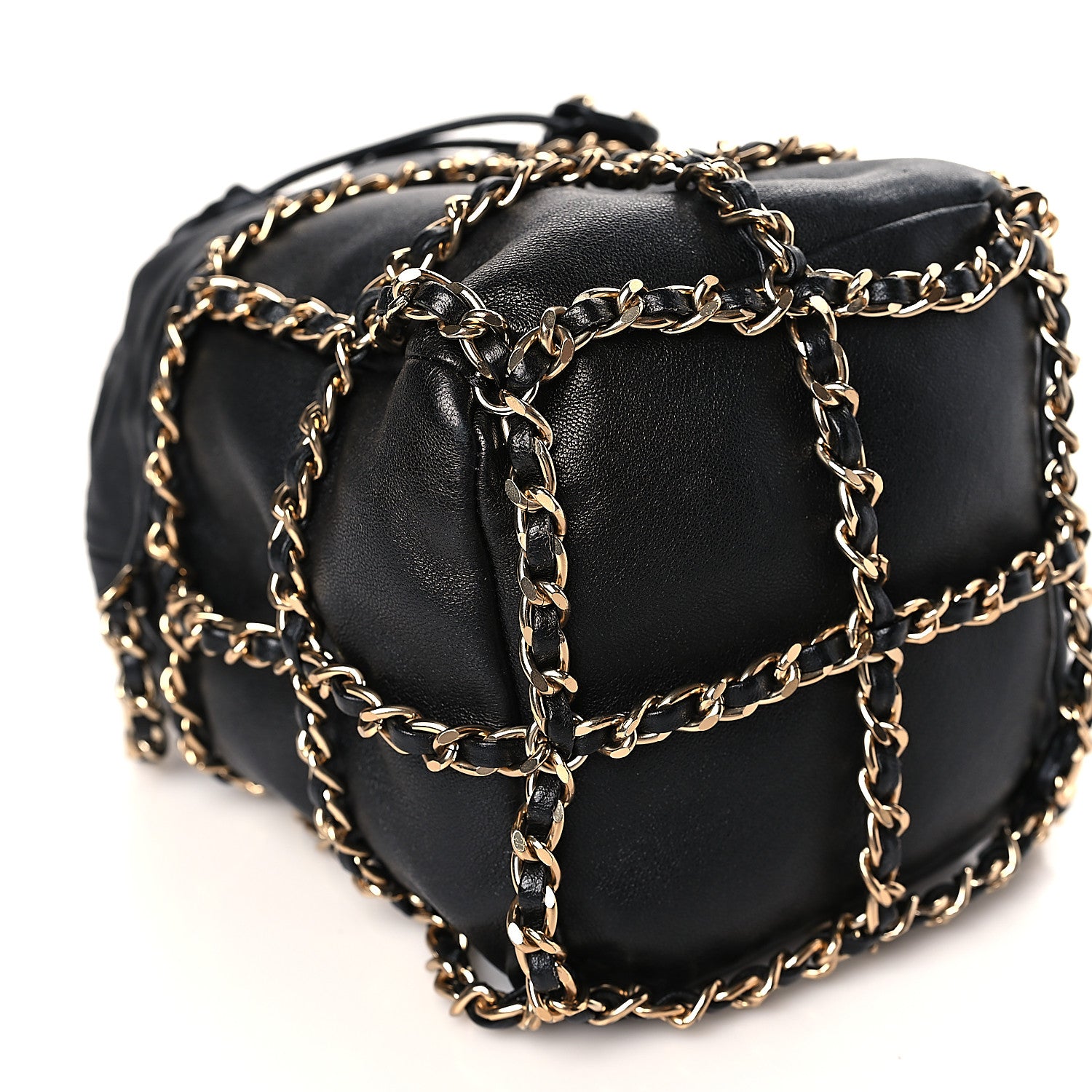 Chanel Lambskin Bucket Chain Drawstring Bag Black 8 of 10