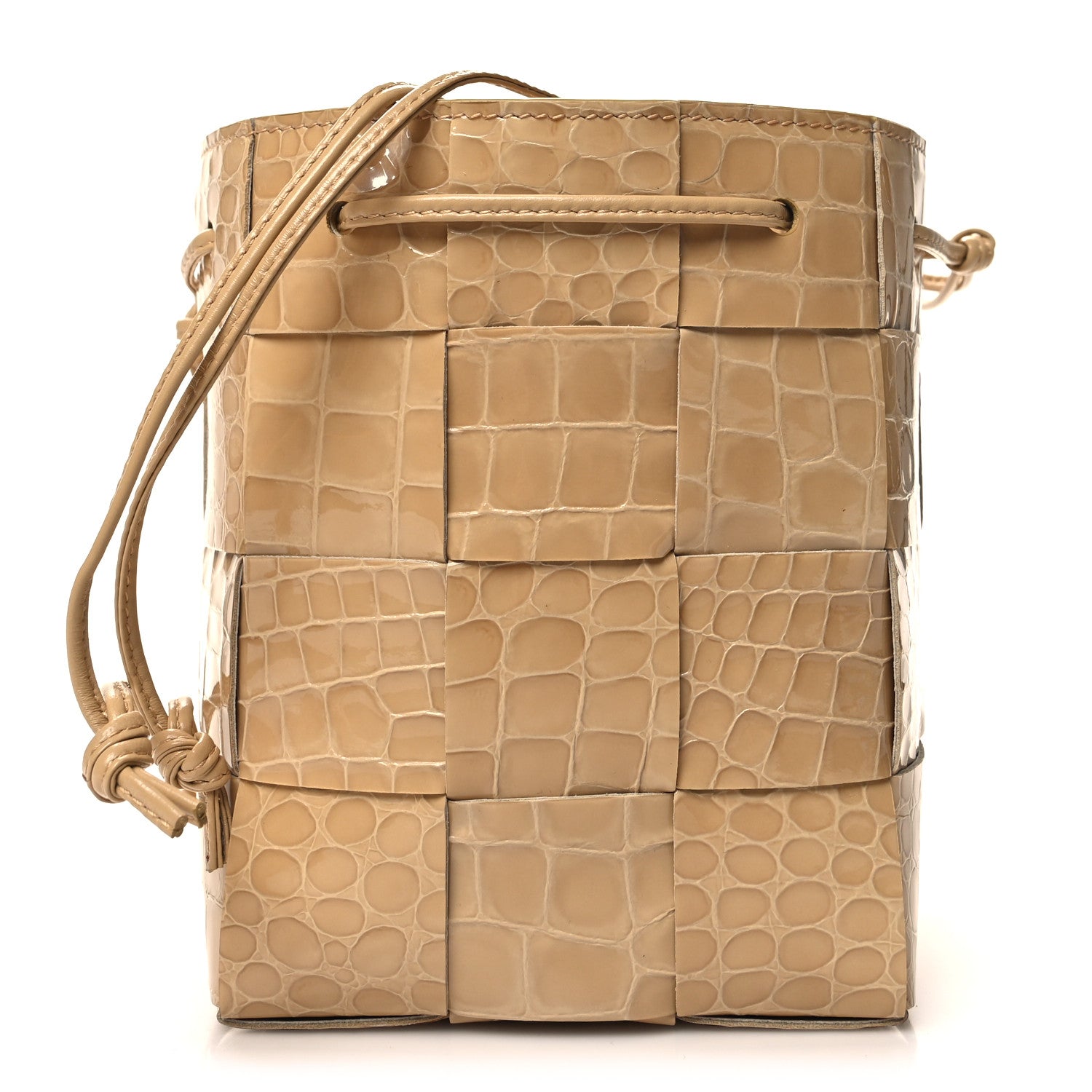 Bottega Veneta Intreccio Mini Gloss Croc Crossbody Bucket Bag Praline 1 of 9
