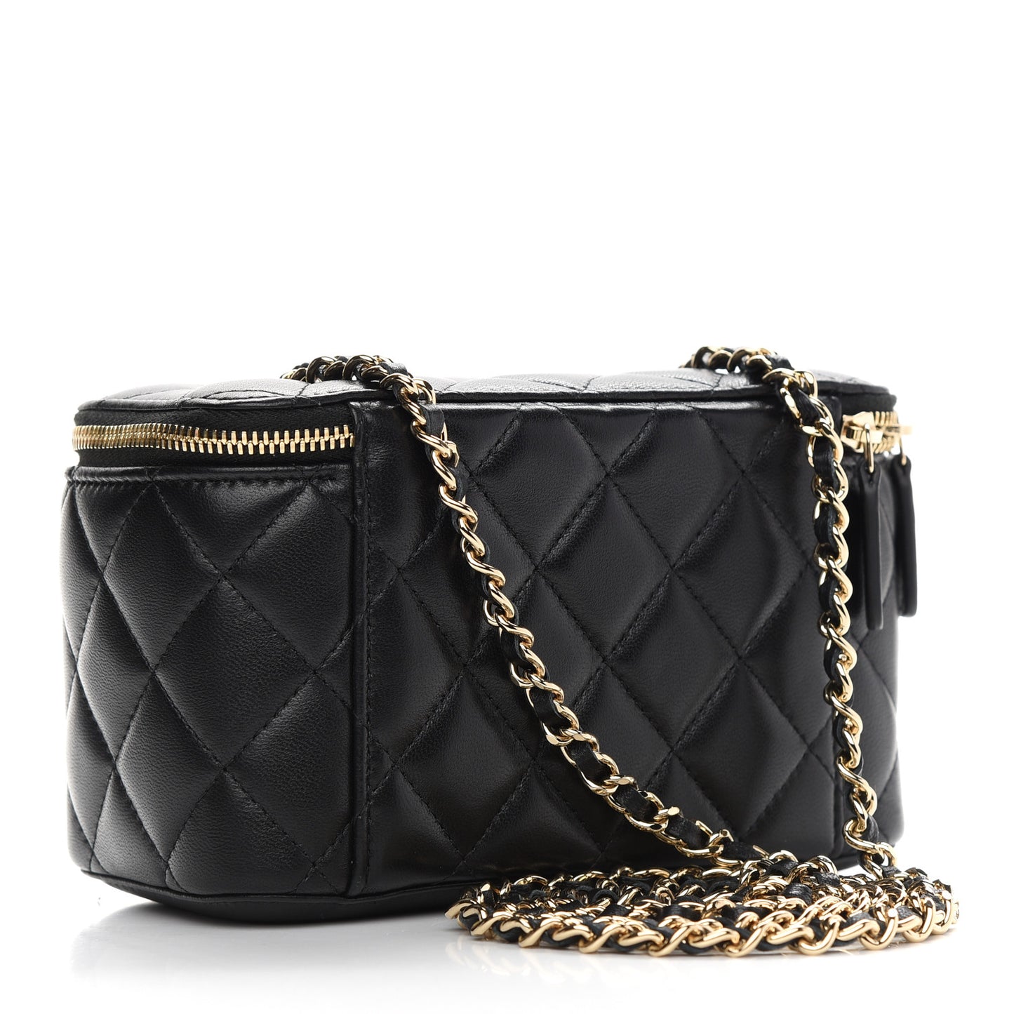 Lambskin Quilted Small Vanity Case With Chain Black