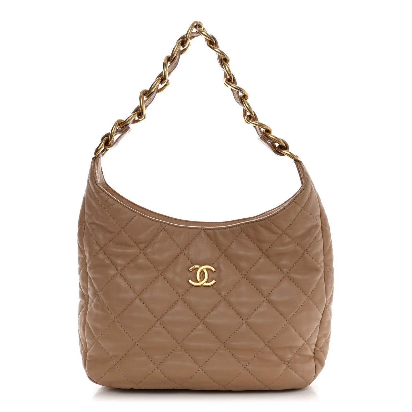 Lambskin Quilted Large CC Funky Town Hobo Beige