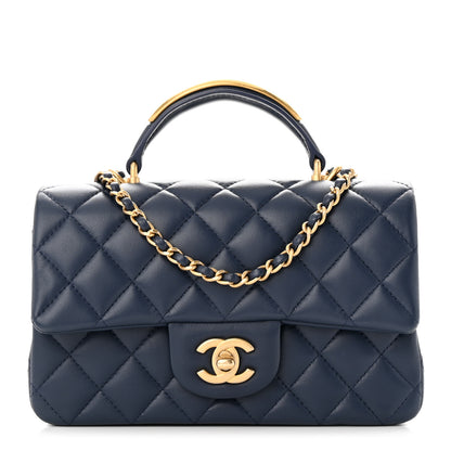 Chanel Lambskin Quilted Mini Metal Top Handle Rectangular Flap Blue 1 of 10