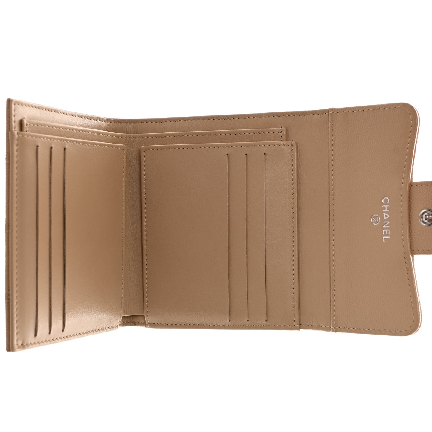 Caviar Quilted Compact Flap Wallet Beige