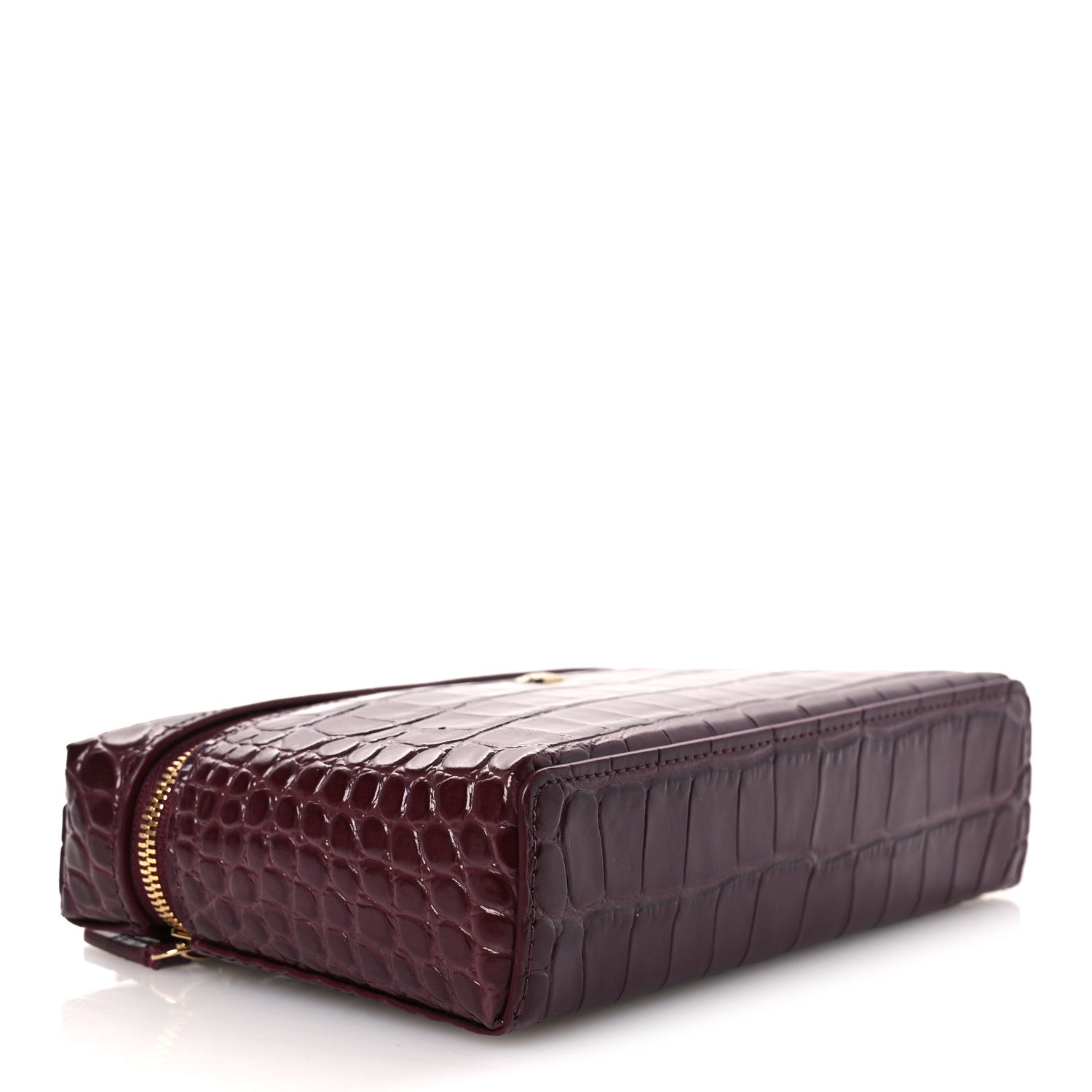 Chanel Calfskin Crocodile Embossed Crococo Small Slim Vanity Case With Chain Dark Burgundy 3 of 12