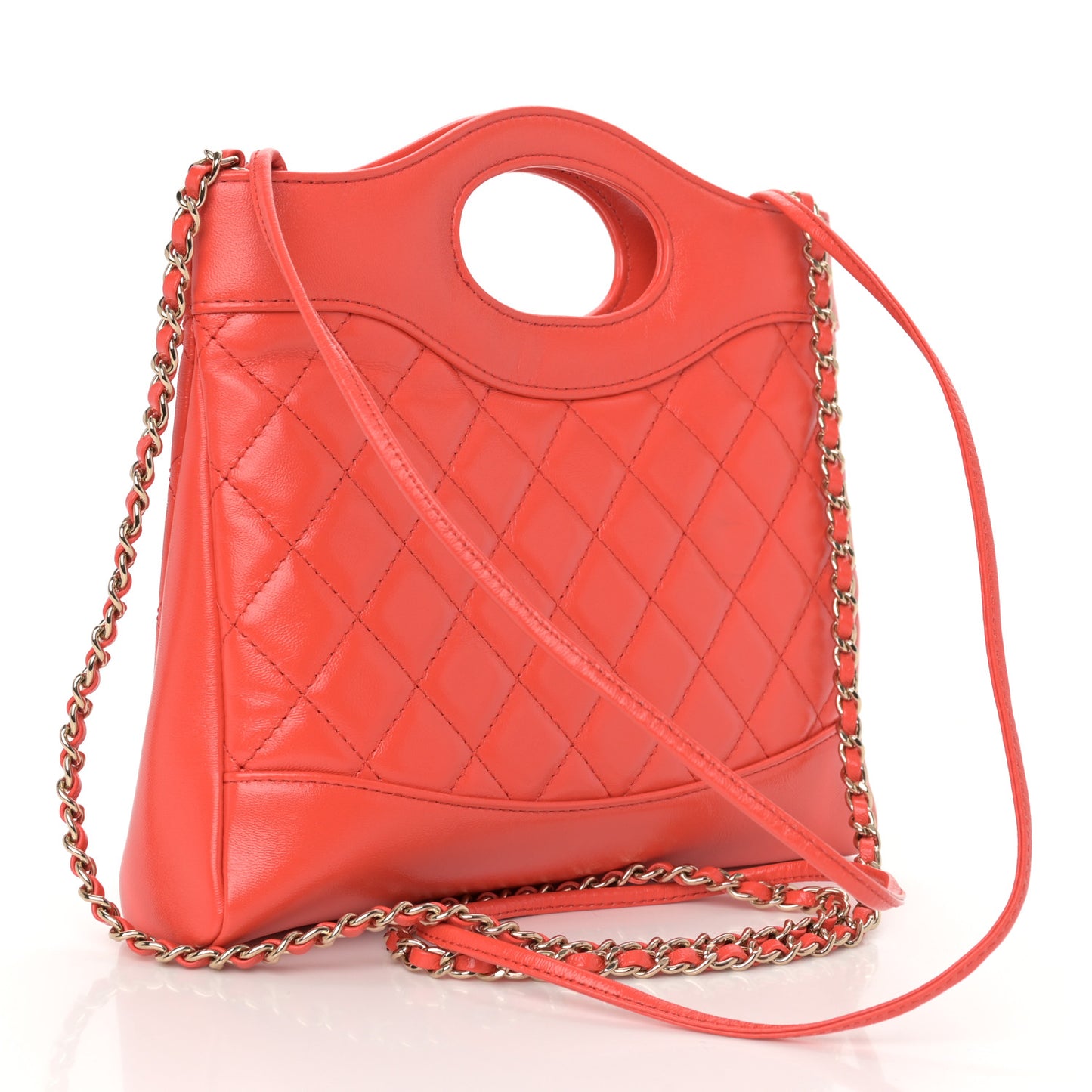 Shiny Lambskin Quilted Mini 31 Shopping Bag Orange