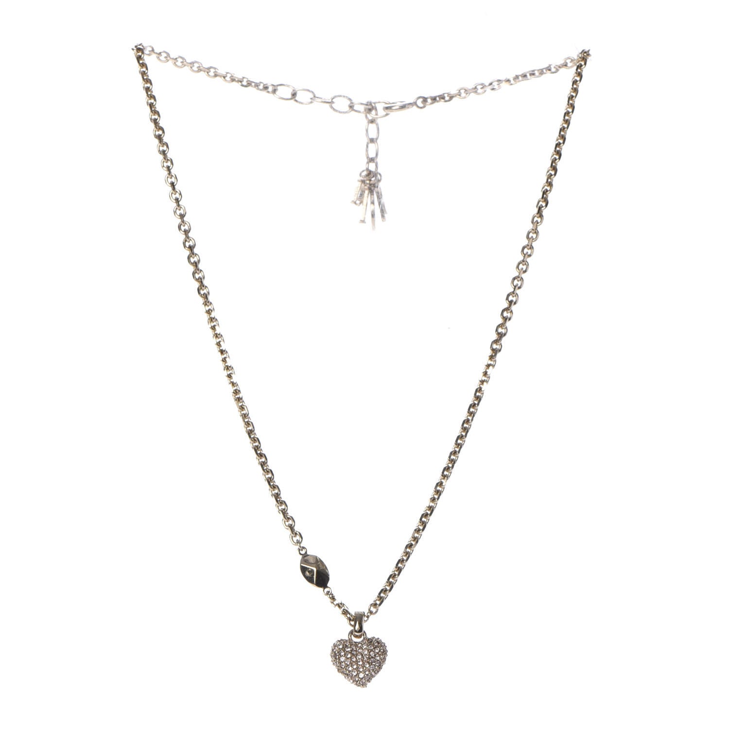 Christian Dior Metal Crystal Logo Heart Pendant Necklace Gold 3 of 6