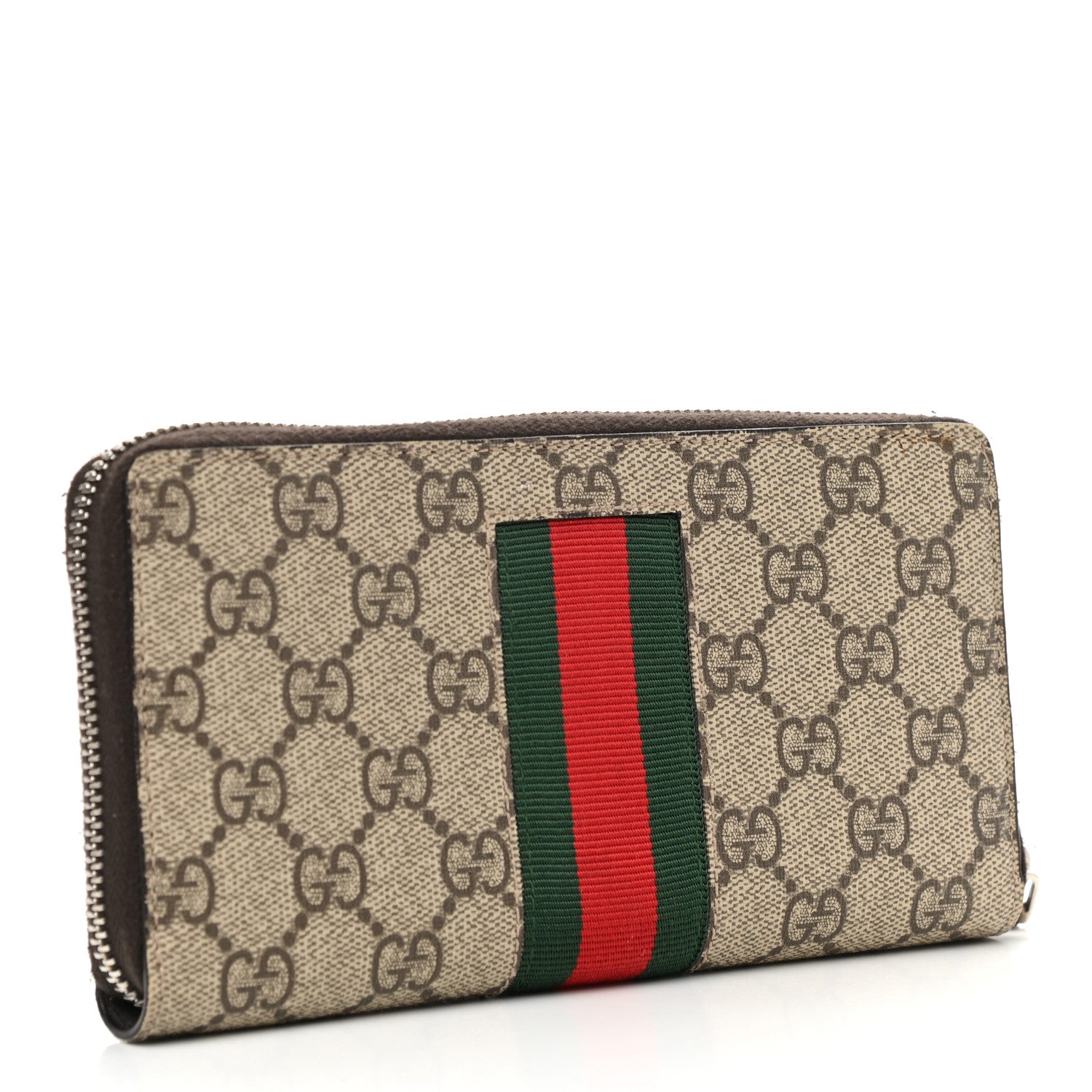Gucci GG Supreme Monogram Web Bee Zip Around Wallet Beige Cocoa 3 of 12