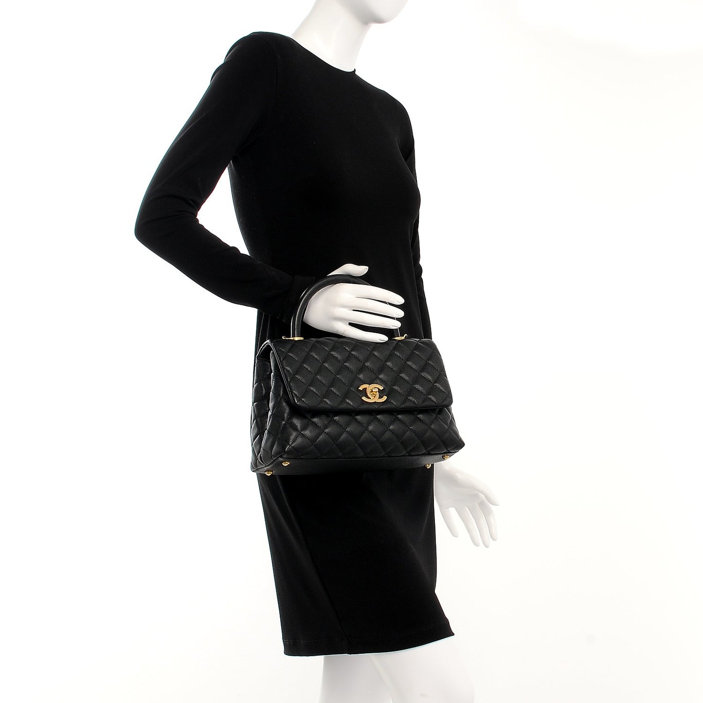 Caviar Quilted Small Coco Handle Flap Black