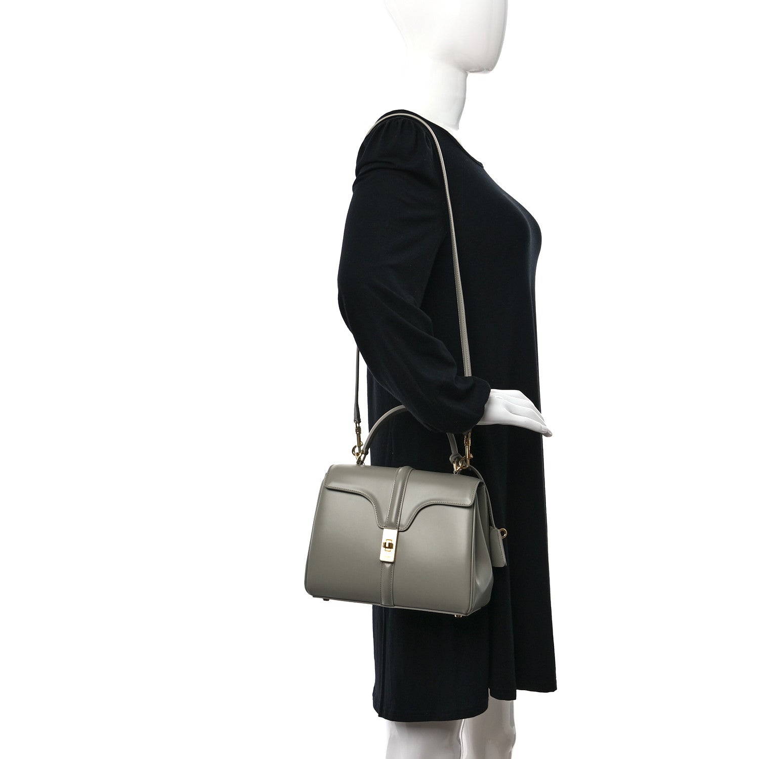 Celine Satinated Calfskin Small 16 Top Handle Bag Green Clay 2 of 13