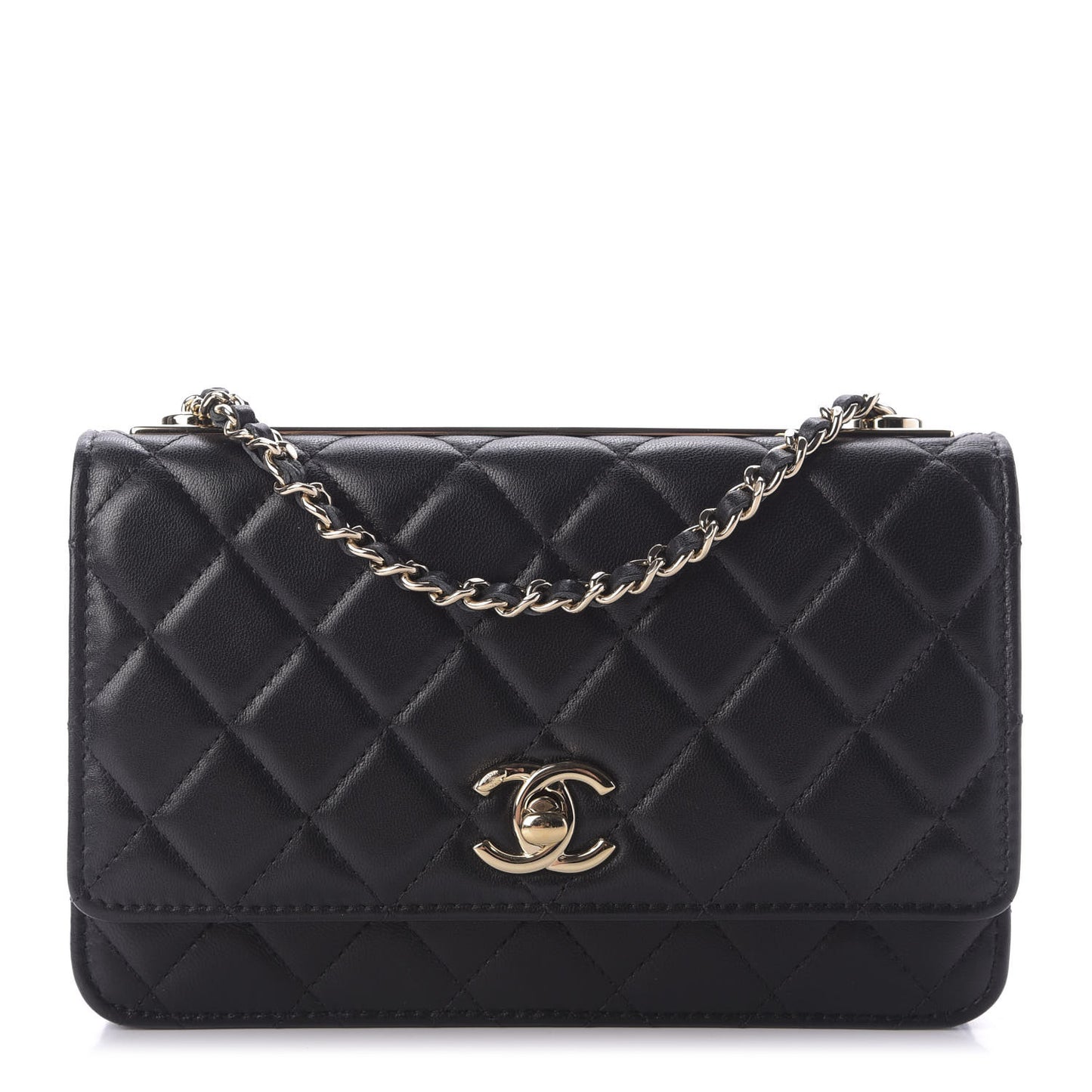 Lambskin Quilted Trendy CC Wallet On Chain WOC Black