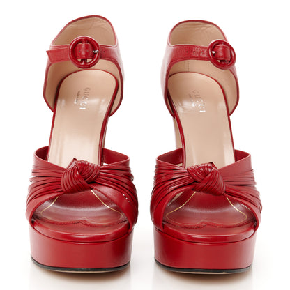 Gucci Nappa Crawford Knotted Strap Platform 37 Hibiscus Red 3 of 8