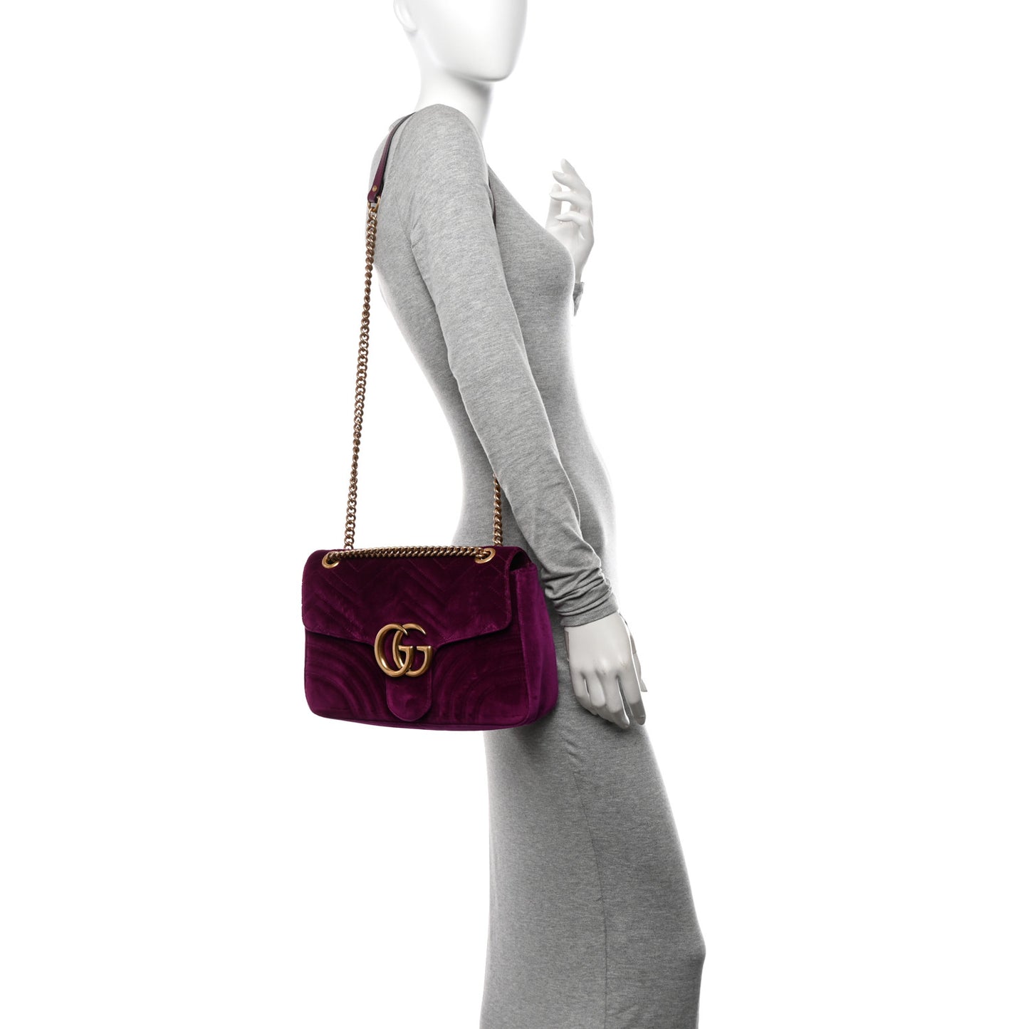 Velvet Matelasse Medium GG Marmont Shoulder Bag Fuchsia Violet Cyclamen