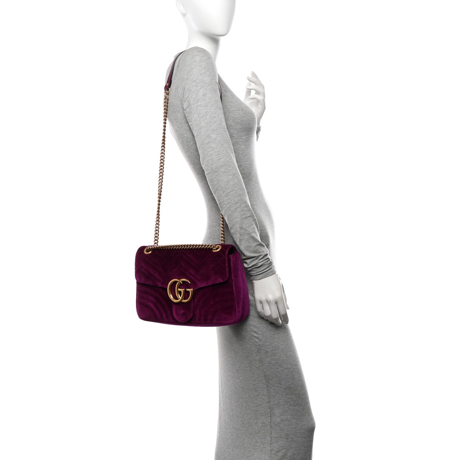 Gucci Velvet Matelasse Medium GG Marmont Shoulder Bag Fuchsia Violet Cyclamen 3 of 10