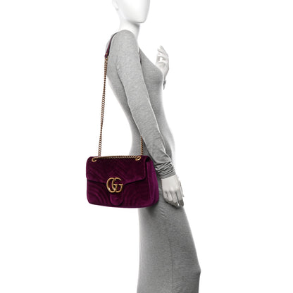 Gucci Velvet Matelasse Medium GG Marmont Shoulder Bag Fuchsia Violet Cyclamen 3 of 10