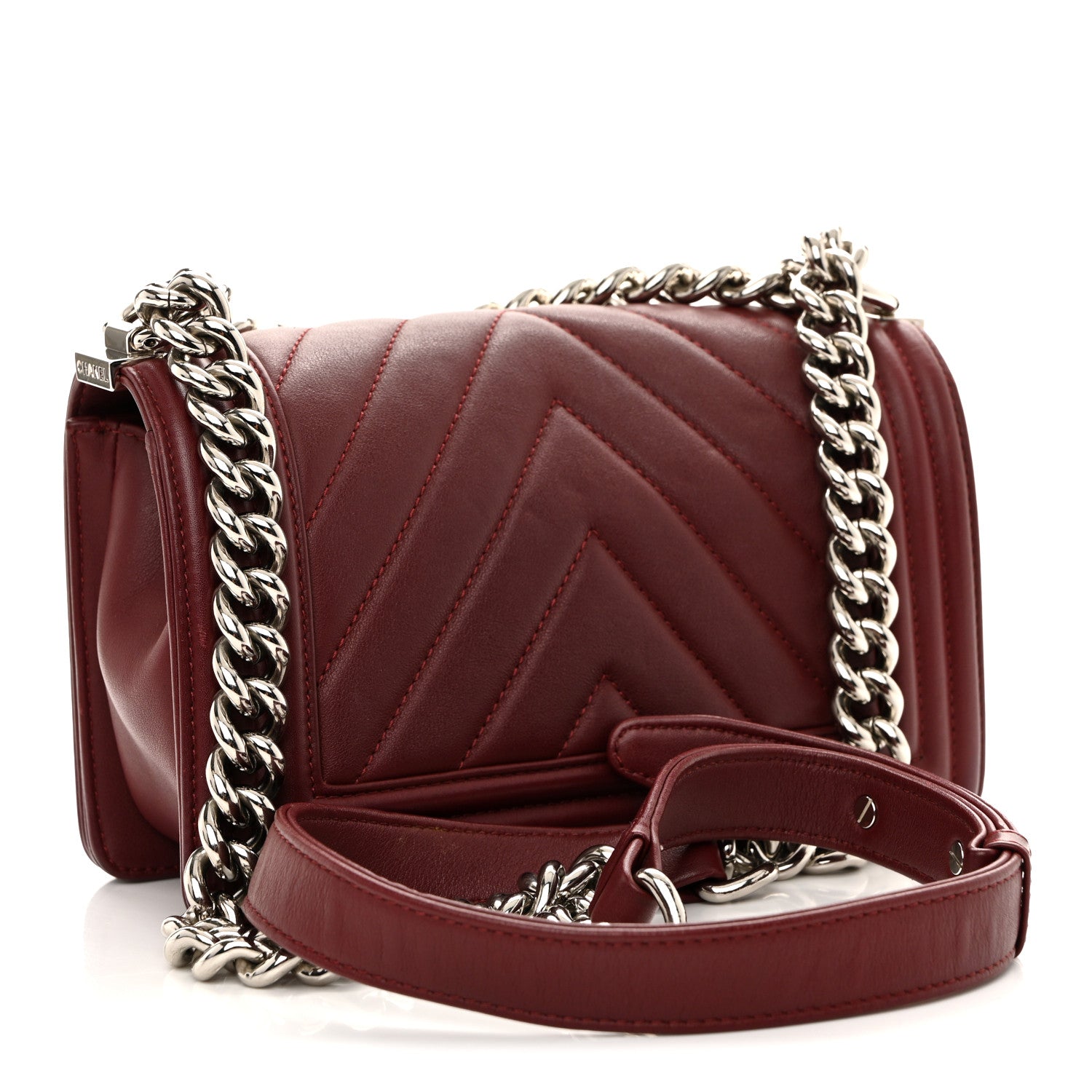Chanel Calfskin Chevron Quilted Small Boy Flap Burgundy 3 of 13