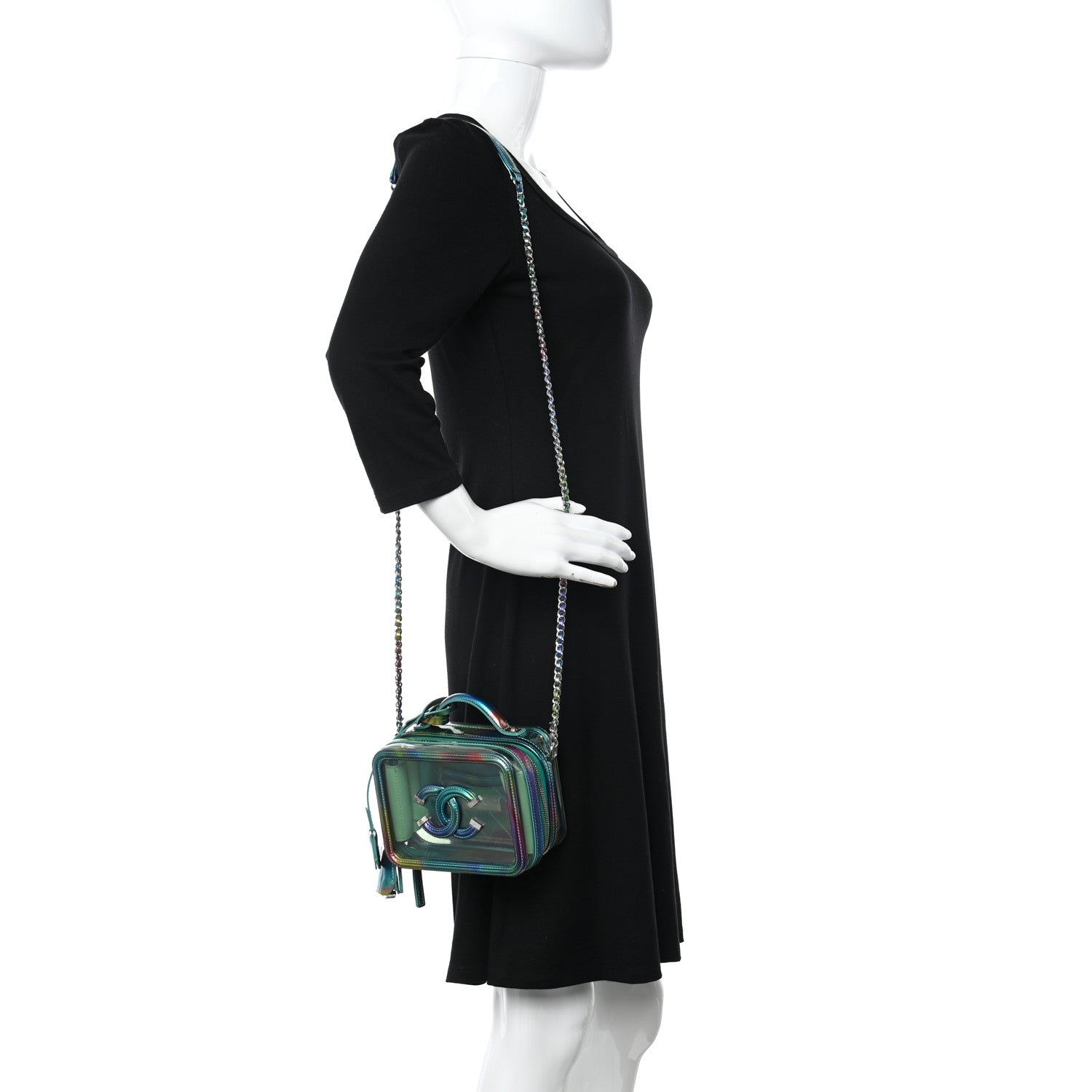 Chanel PVC Patent Calfskin Patent Lambskin Small CC Vanity Case Green 2 of 13