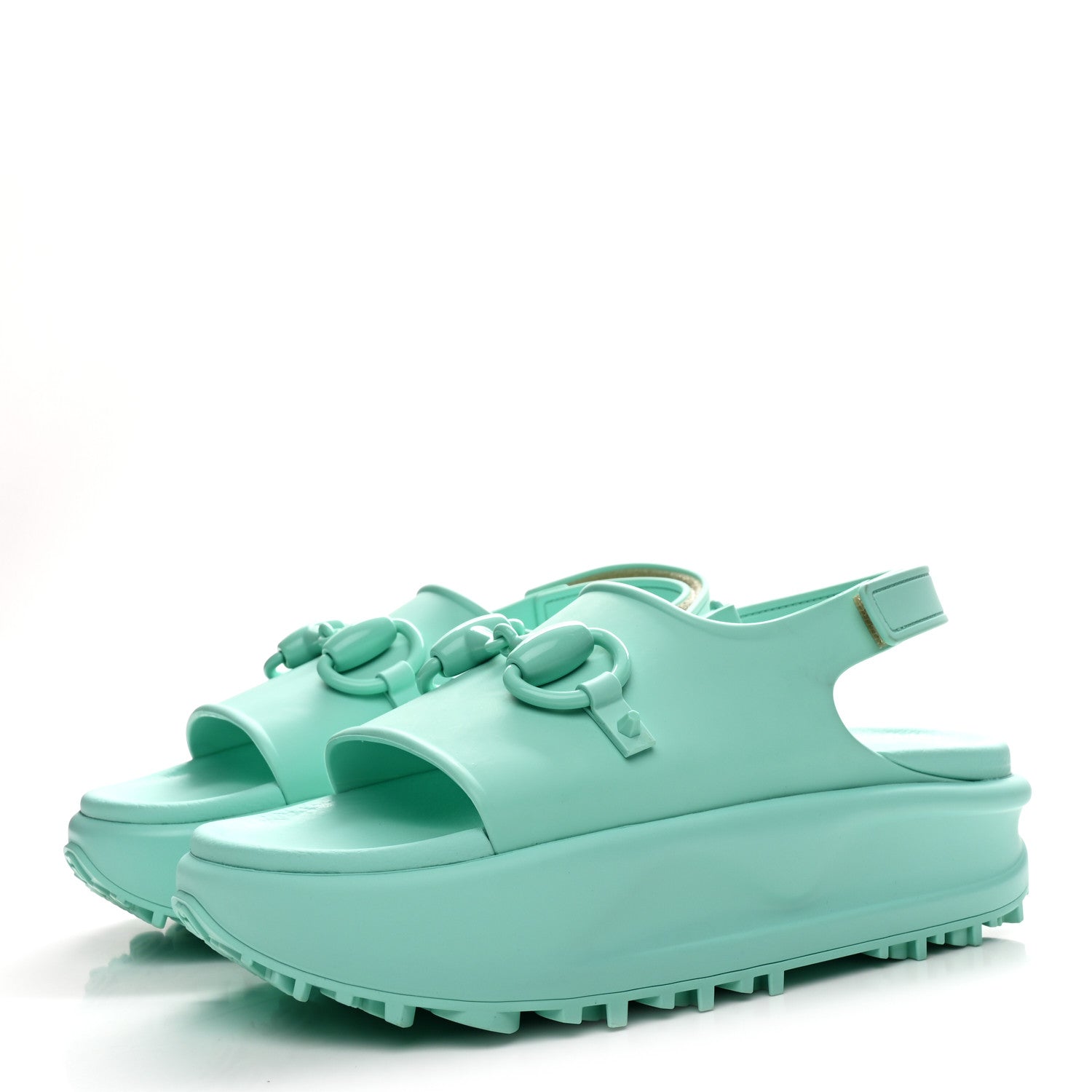 Gucci Soft Rubber Horsebit Womens Slingback Sandals 39 Teal Cyan 4 of 9
