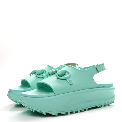 Gucci Soft Rubber Horsebit Womens Slingback Sandals 39 Teal Cyan 4 of 9