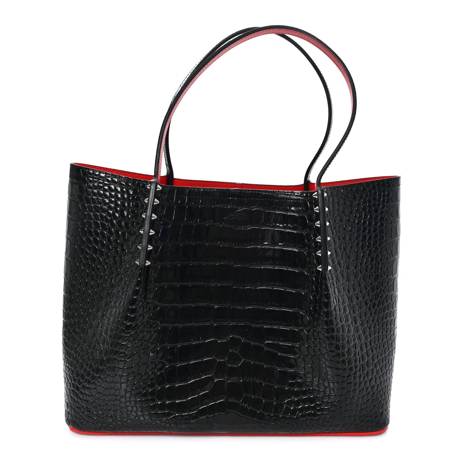 Christian Louboutin Calfskin Crocodile Embossed Spikes Large Cabarock Black 1 of 10