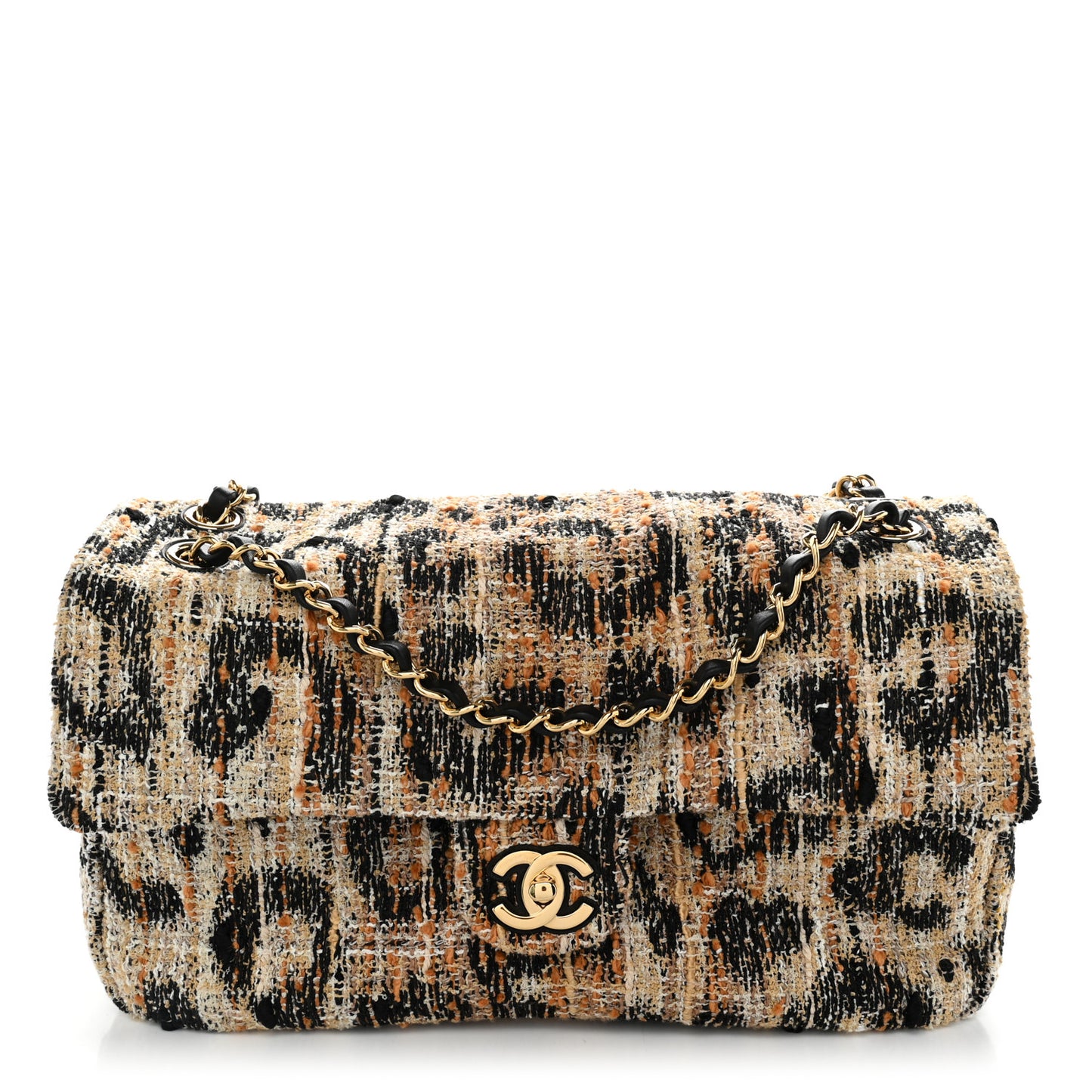 Tweed Mixed Fibers Leopard Print Small Souplissimo Maxi Flap Brown Black White Brown Black White
