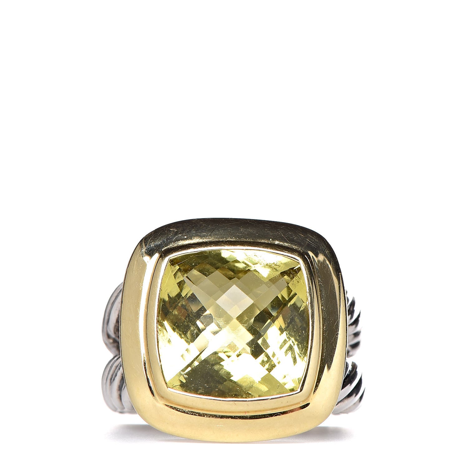 David Yurman Sterling Silver 18K Yellow Gold Peridot 11mm Albion Ring 50 5.5 1 of 5