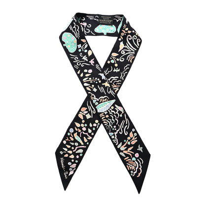 Hermes Silk Isola Di Primavera Twilly Black Vert Rose 1 of 4