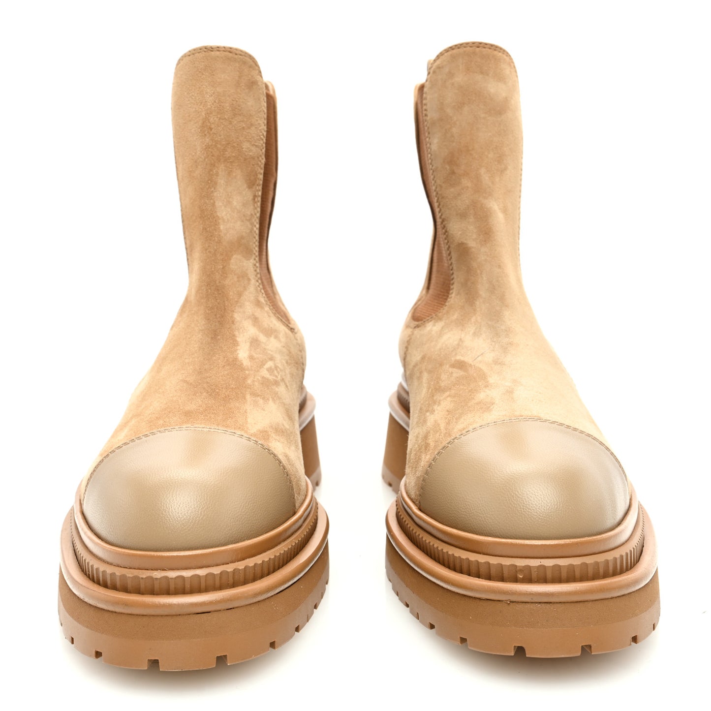 Suede Lambskin Cap Toe Ankle Boots 38 Light Brown