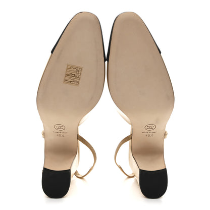 Chanel Goatskin Grosgrain Cap Toe CC Slingback Pumps 40.5 Beige Black 6 of 10