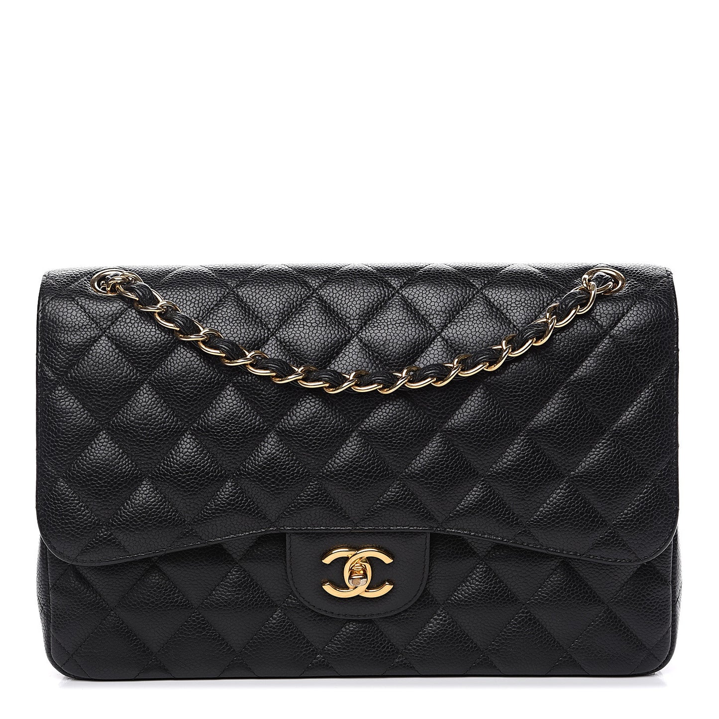 Caviar Quilted Jumbo Double Flap Black