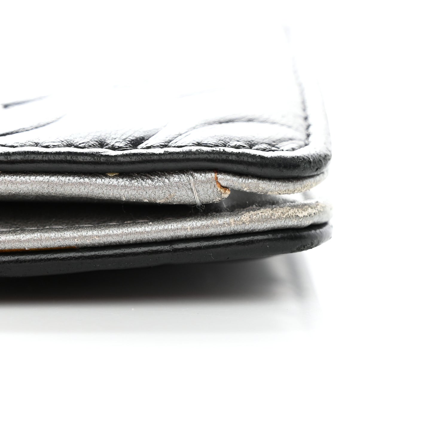 Lambskin Camellia Embossed Yen Wallet Black