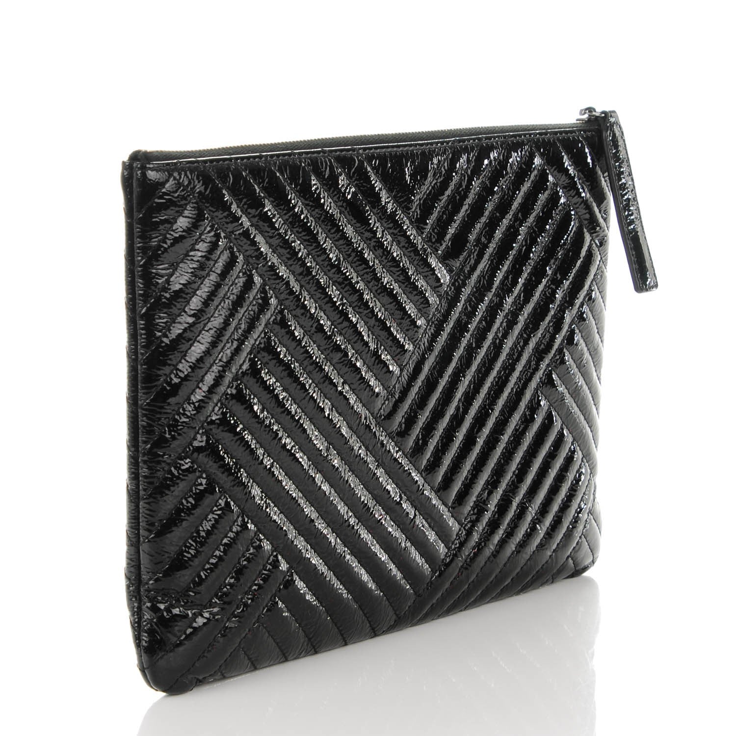 Chanel Distressed Patent Medium CC Crossing Cosmetic Case Black 3 of 7