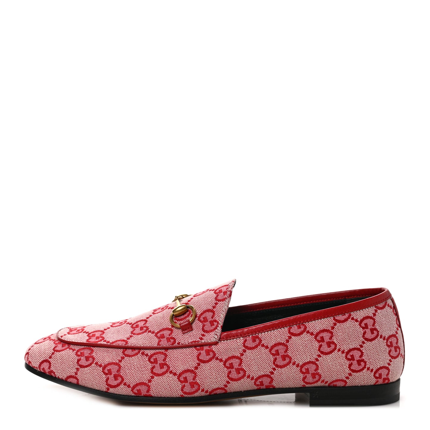 Canvas GG Monogram Horsebit Womens Jordaan Loafers 40.5 Gardenia Hibiscus Red