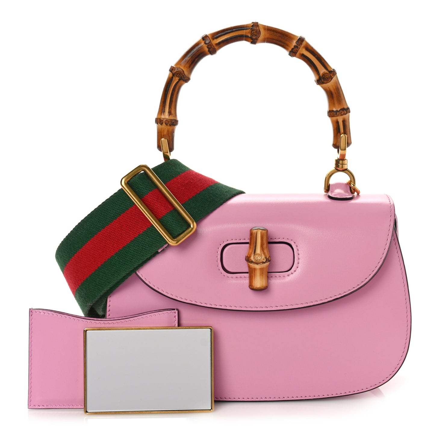 Boarded Dyana Lux Calfskin Web Small Bamboo 1947 Top Handle Bag Nice Pink