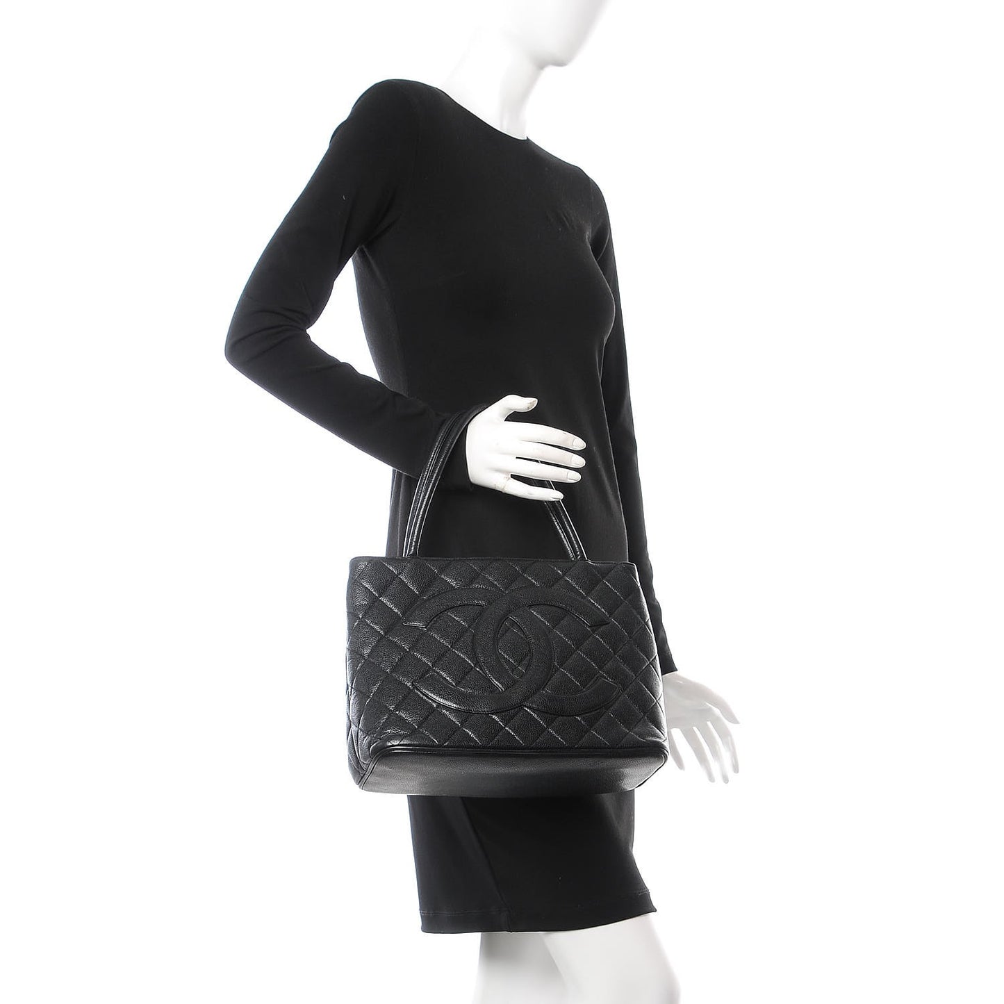 Caviar Quilted Medallion Tote Black
