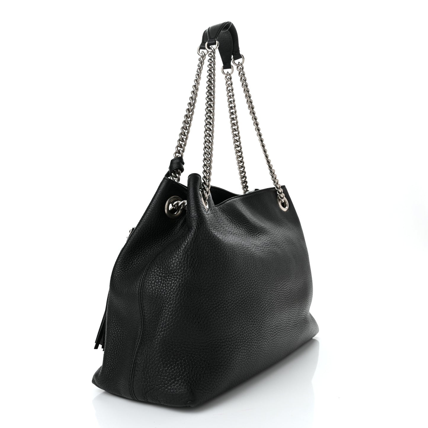 Pebbled Calfskin Studded Medium Soho Chain Shoulder Bag Black