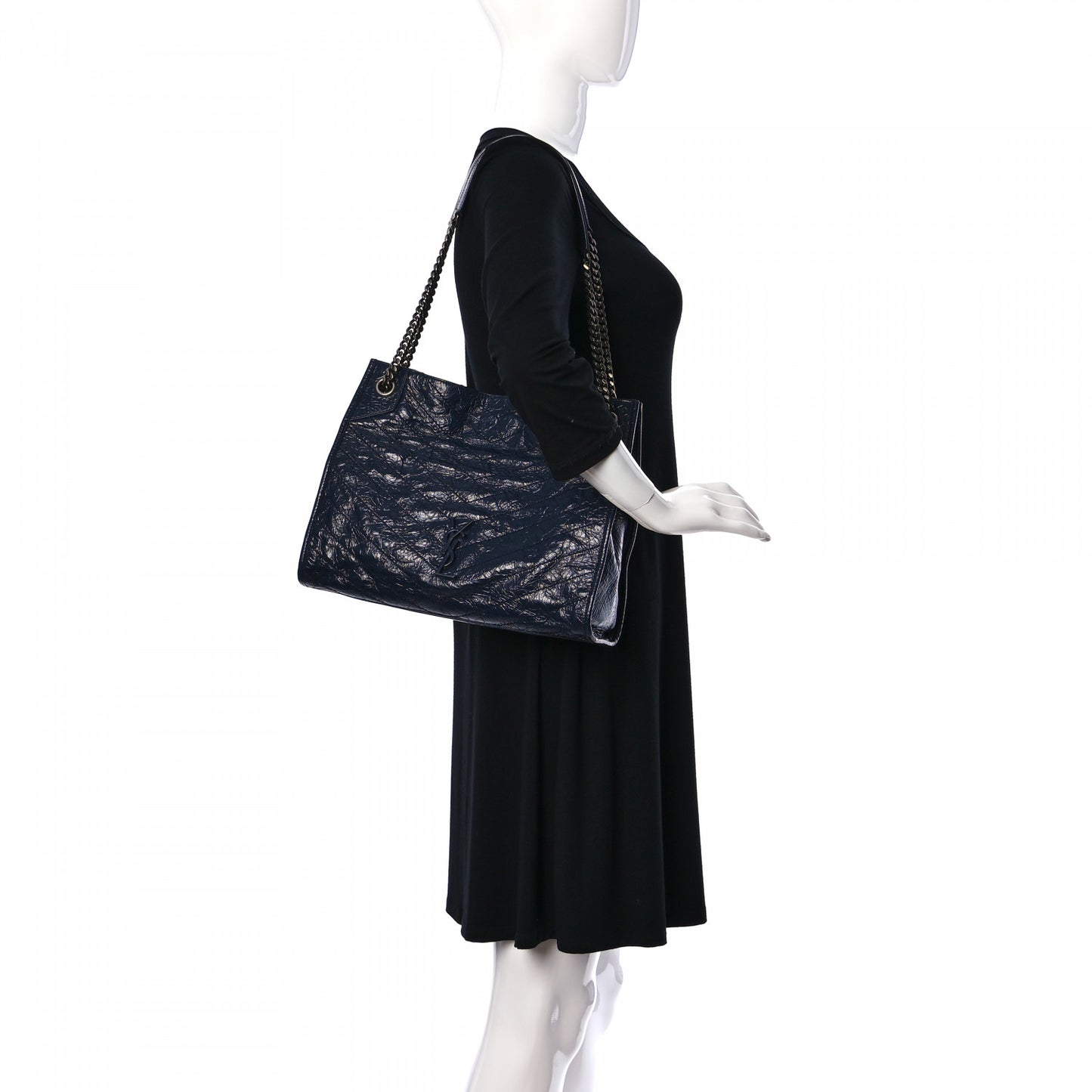 Crinkled Calfskin Matelasse Monogram Medium Niki Shopper Tote Deep Marine