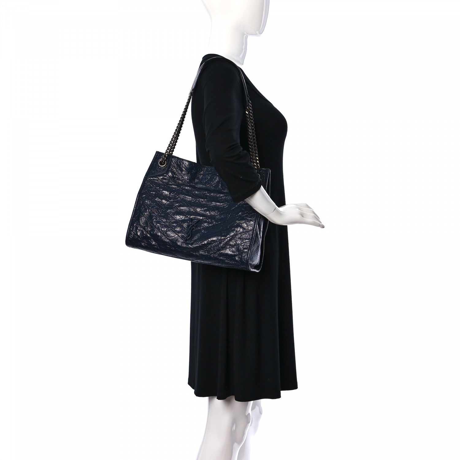 Saint Laurent Crinkled Calfskin Matelasse Monogram Medium Niki Shopper Tote Deep Marine 2 of 11