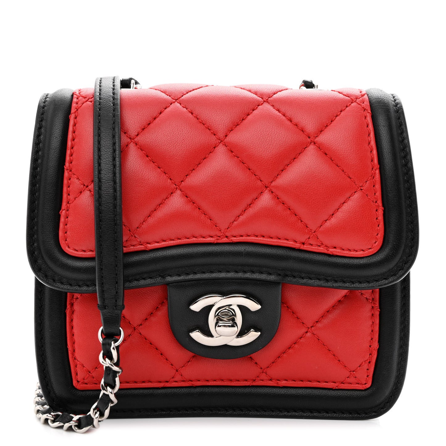 Lambskin Quilted Mini Graphic Flap Bag Red Black White
