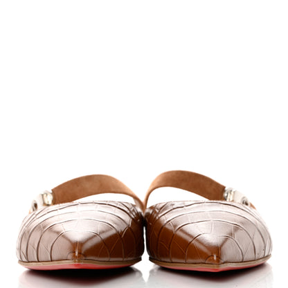 Christian Louboutin Calfskin Crocodile Embossed Choc Lock Flats 40 Biscotto 2 of 7