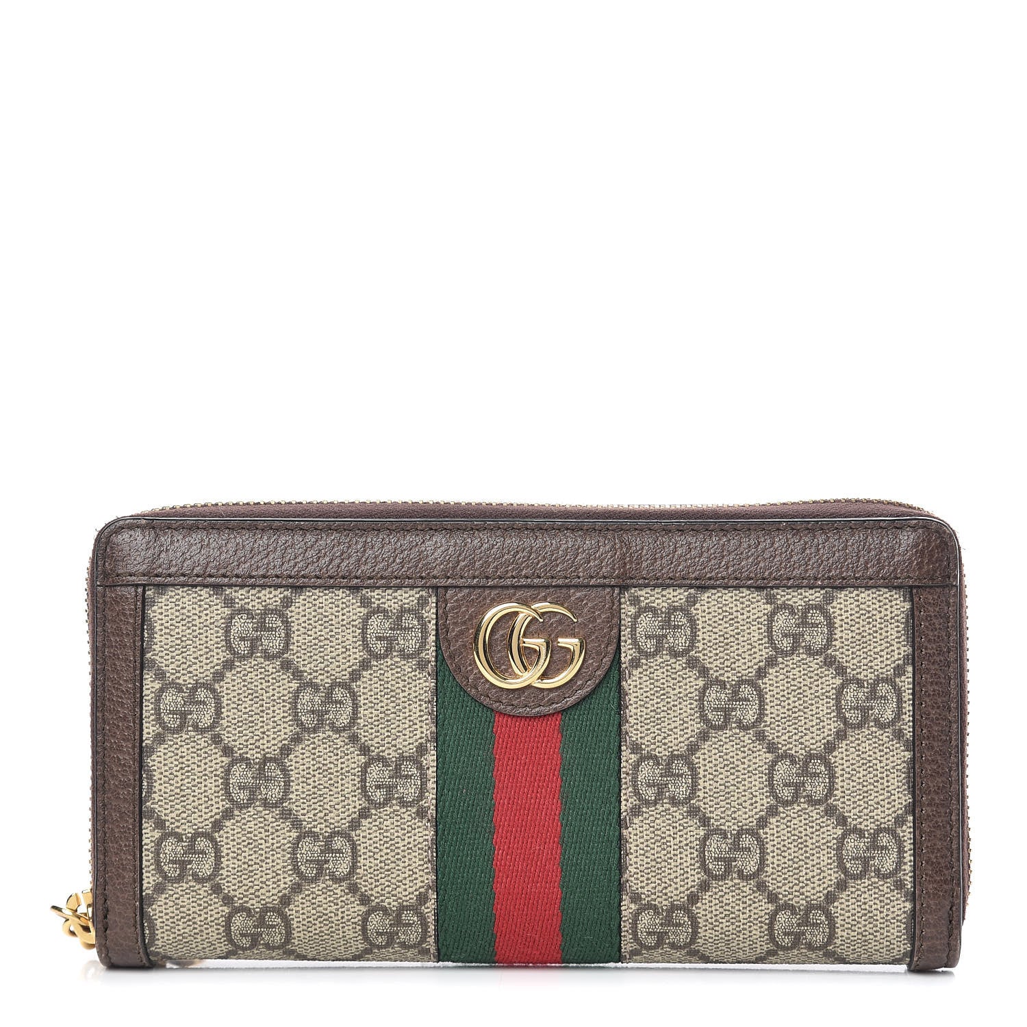 Gucci GG Supreme Monogram Web Ophidia Zip Around Wallet Brown 1 of 7