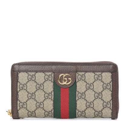 Gucci GG Supreme Monogram Web Ophidia Zip Around Wallet Brown 1 of 7