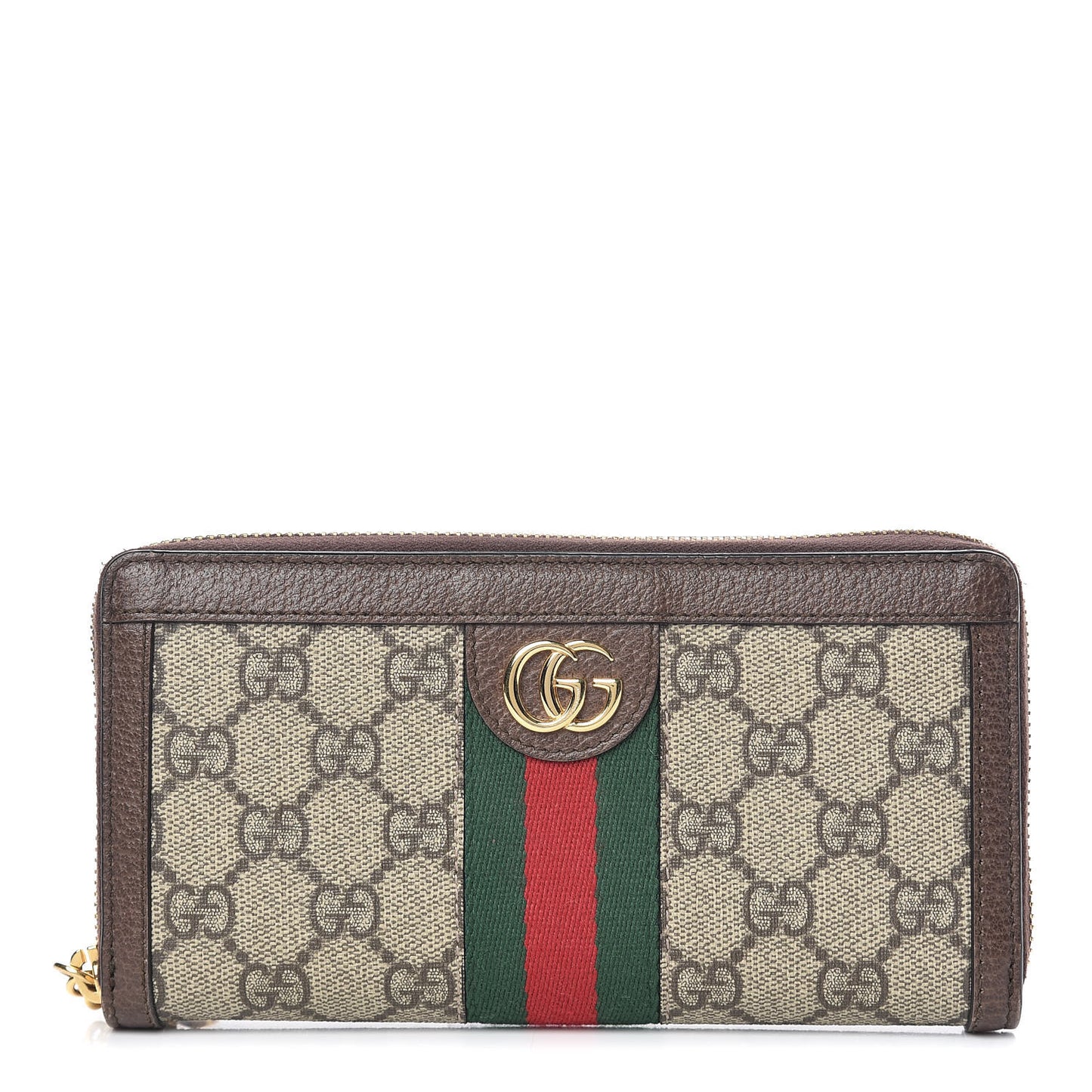 GG Supreme Monogram Web Ophidia Zip Around Wallet Brown