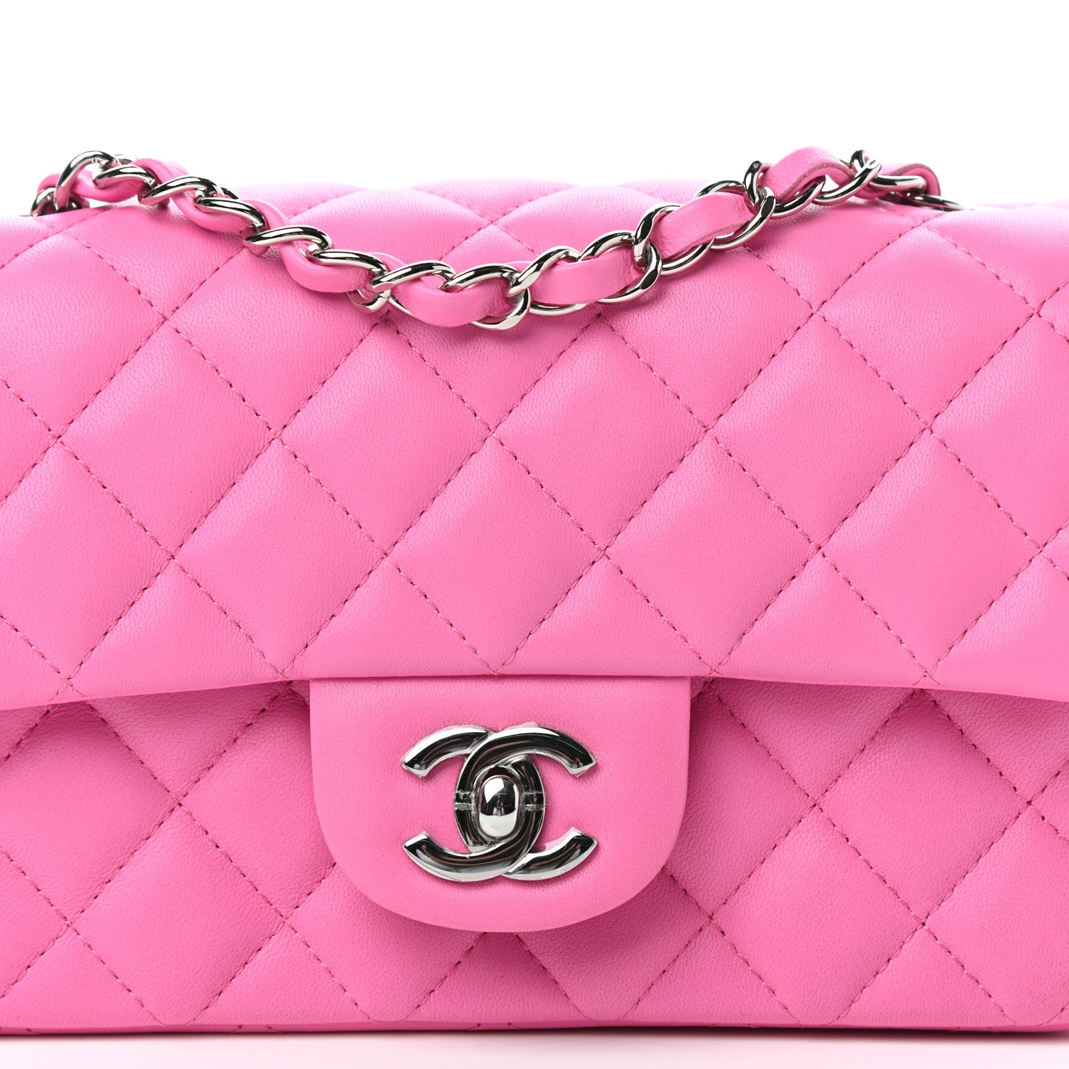 Chanel Lambskin Quilted Mini Rectangular Flap Neon Pink 10 of 11