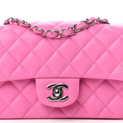 Chanel Lambskin Quilted Mini Rectangular Flap Neon Pink 10 of 11